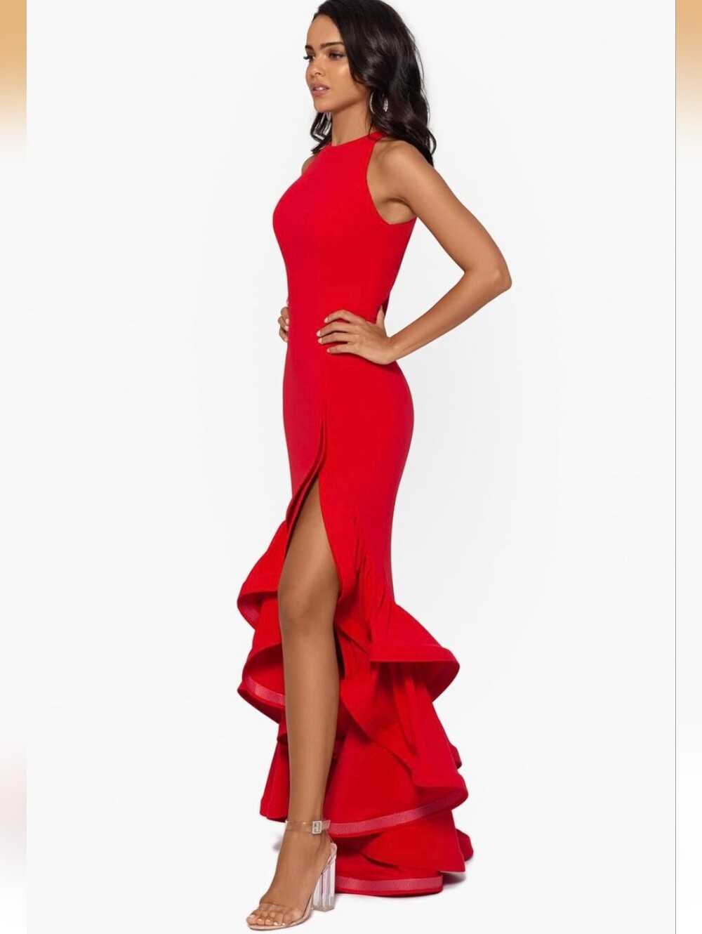 Red Ruffle High-Slit Maxi Dress - Picture 3 of 3